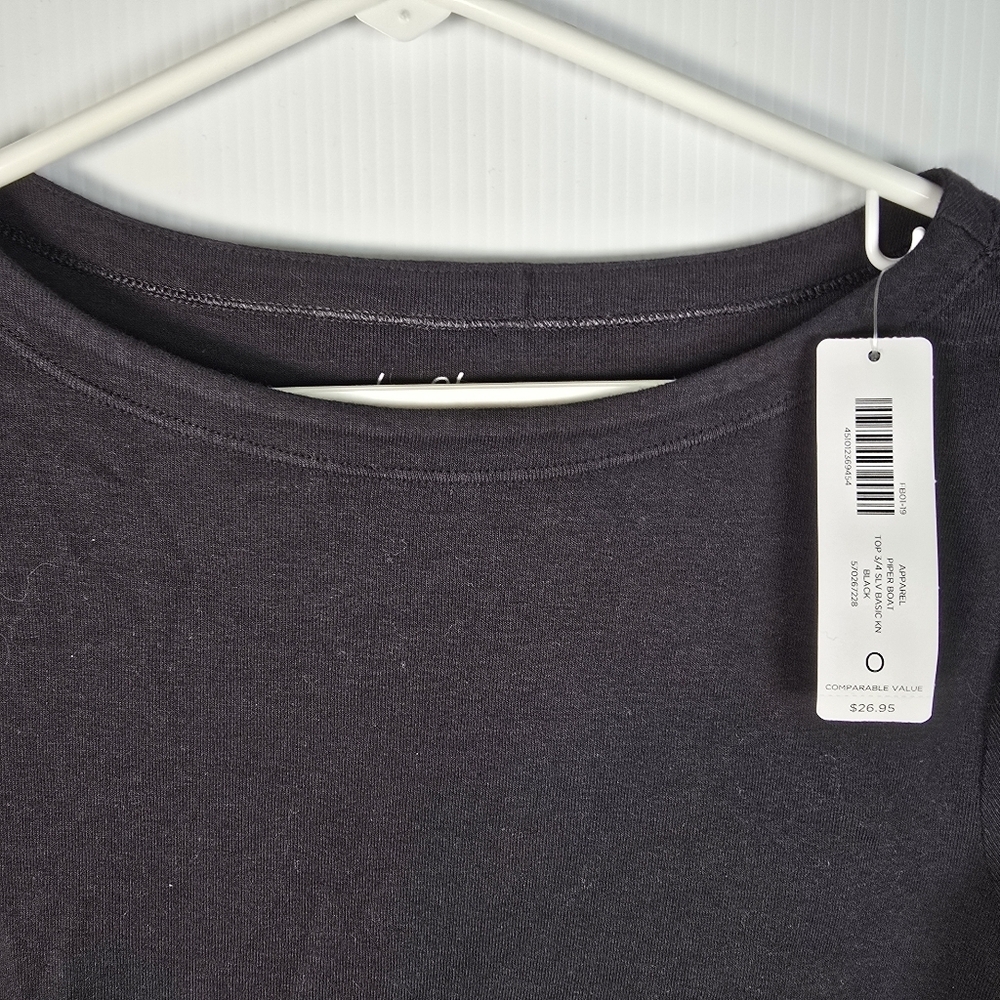 NWT Chico's Classic Black Women's 109% Cotton 3/4 Sleeve Boat Neck Top Chicos 0 - Picture 3 of 10